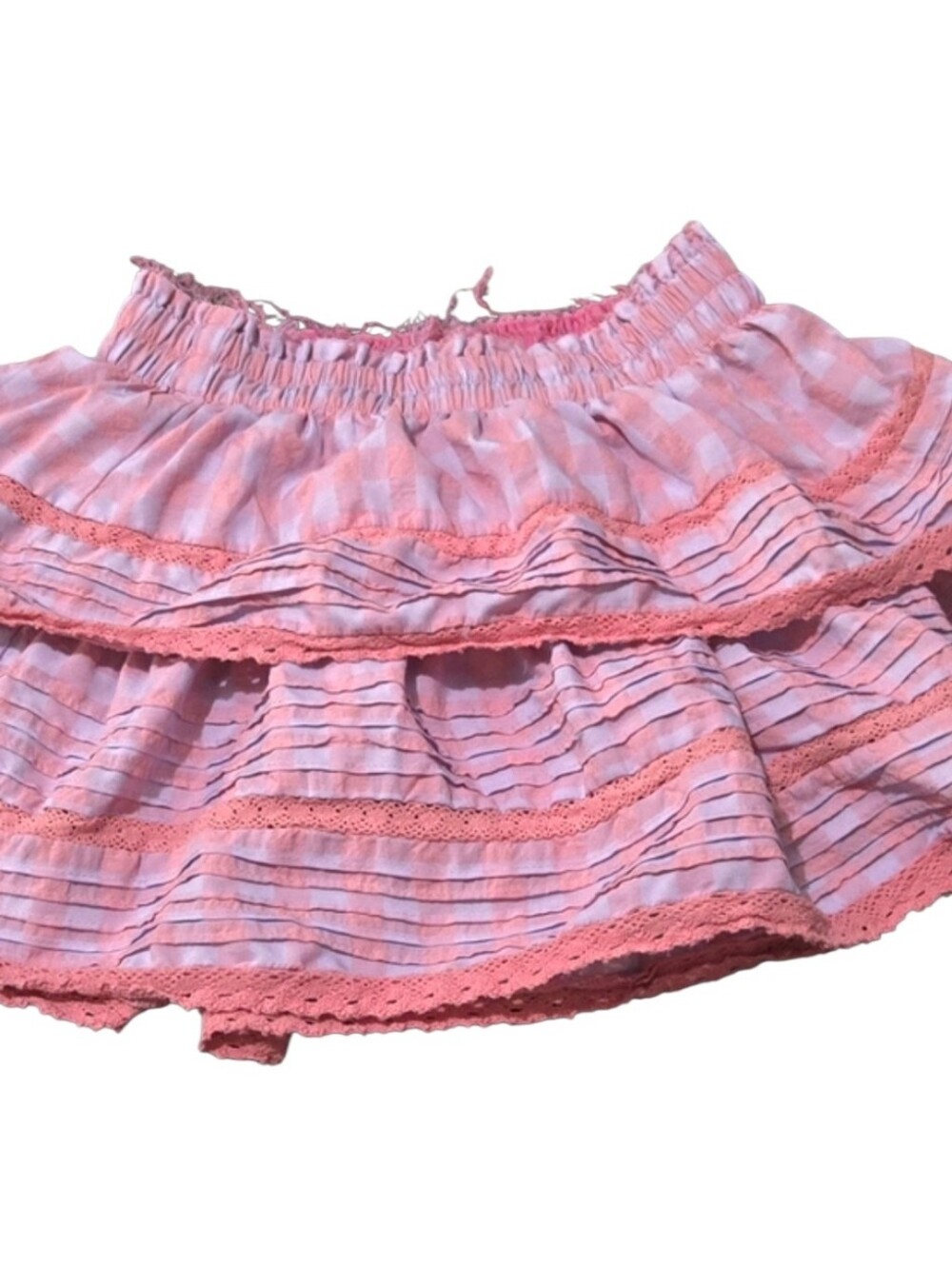 Day + Moon Gingham Tiered Lace Pink Skirt